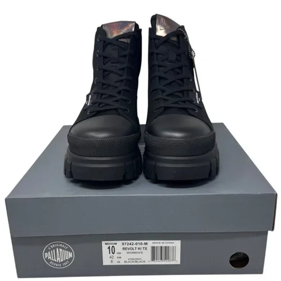 Palladium Women's Revolt Hi TX Boots Size 10 Medium 97242-010-M Black/Black Rugg - Picture 7 of 13